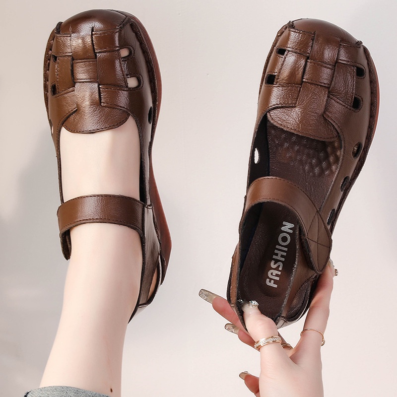 Giày Sandal Đế Mềm Bằng Da Bò Thật Đế Dày Thời Trang Mùa Hè Cho Nữ