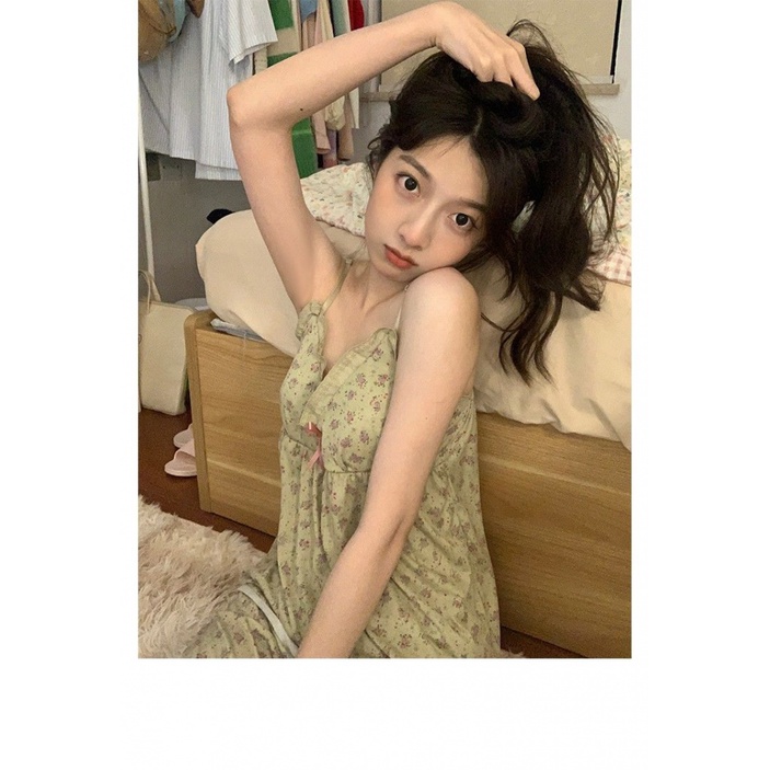 Bộ Đồ Ngủ Hai Dây Có Đệm Mút In Hoa Dễ Thương Thời Trang Mùa Hè Cho Bạn Gái