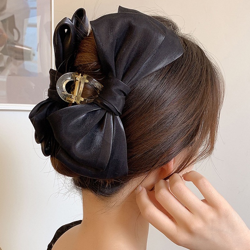 Haimeikang Kẹp Tóc Nơ Hai Mặt Bằng Nhựa Màu Trơn Phong Cách Hàn Quốc Mới