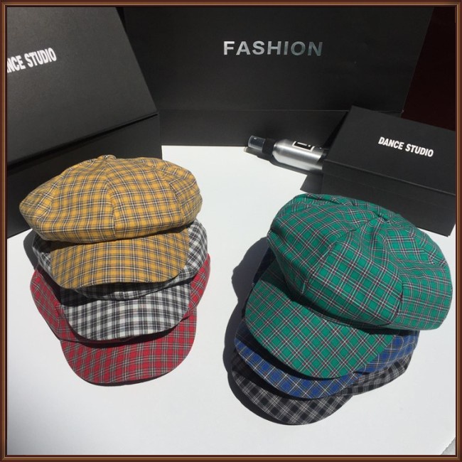 Mũ Beret Họa Tiết Sọc Caro Phong Cách Retro Thời Trang Cho Nữ