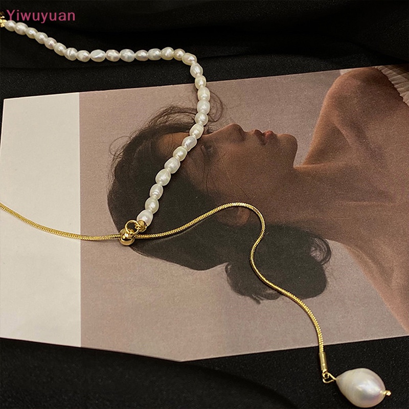 < Yiwuyuan > Vòng cổ Chuỗi Hạt Ngọc Trai Không Đối Xứng Hình Chữ Y Cổ Điển Phụ Kiện Cô Dâu Mới