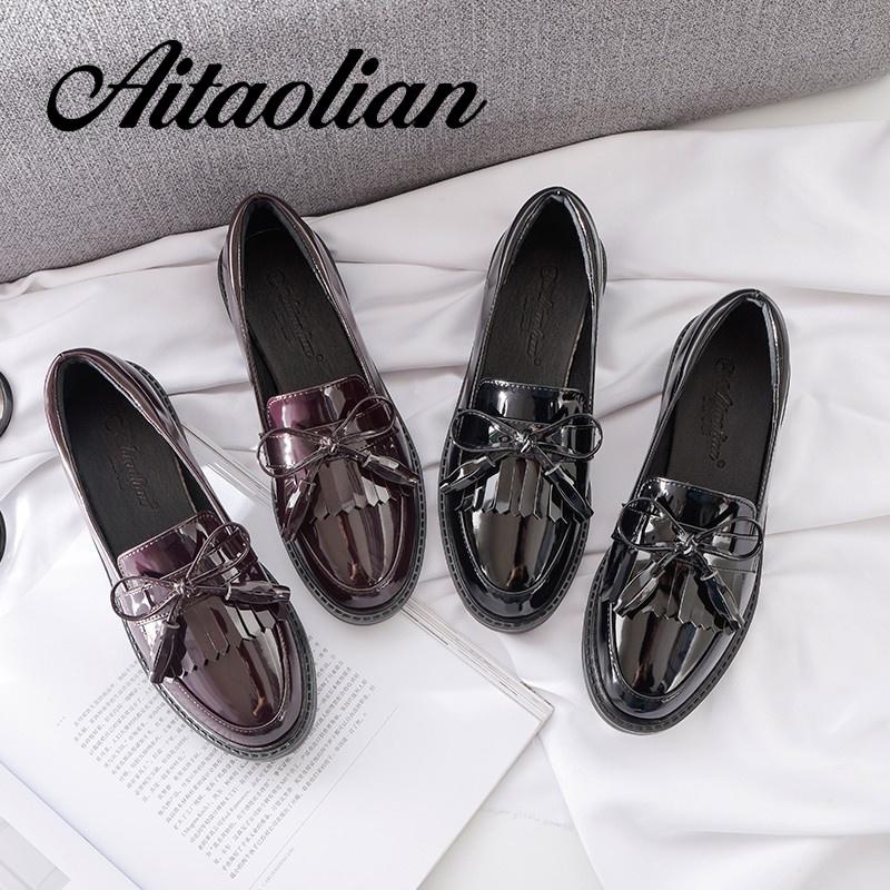 Giày Da Đế Dày Thời Trang Hàn Quốc Dành Cho Nữ