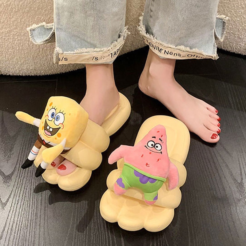 BAILUDAREN.Dép đi trong nhà  đáy mềm phẳng thiết kế Spongebob Squarepants dễ thương