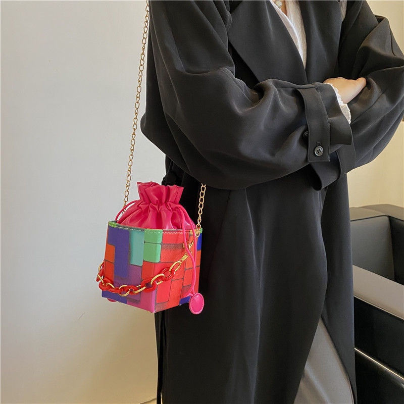 Túi Đeo Chéo Hình Vuông Nhỏ Màu Cầu Vồng Thời Trang Hàn Quốc