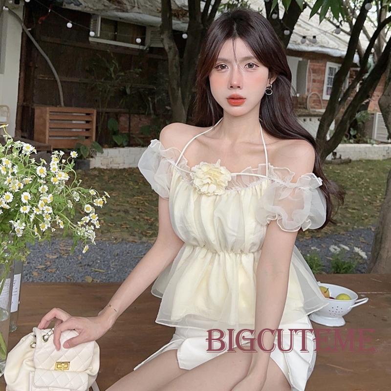Áo Croptop Trễ Vai Tay Ngắn In Họa Tiết Hoa Thời Trang Mùa Hè Cho Nữ