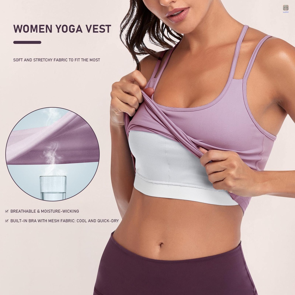 Áo Ngực Thể Thao 2 Trong 1 Có Mút Đệm Dây Đan Chéo Lưng Thời Trang Cho Nữ