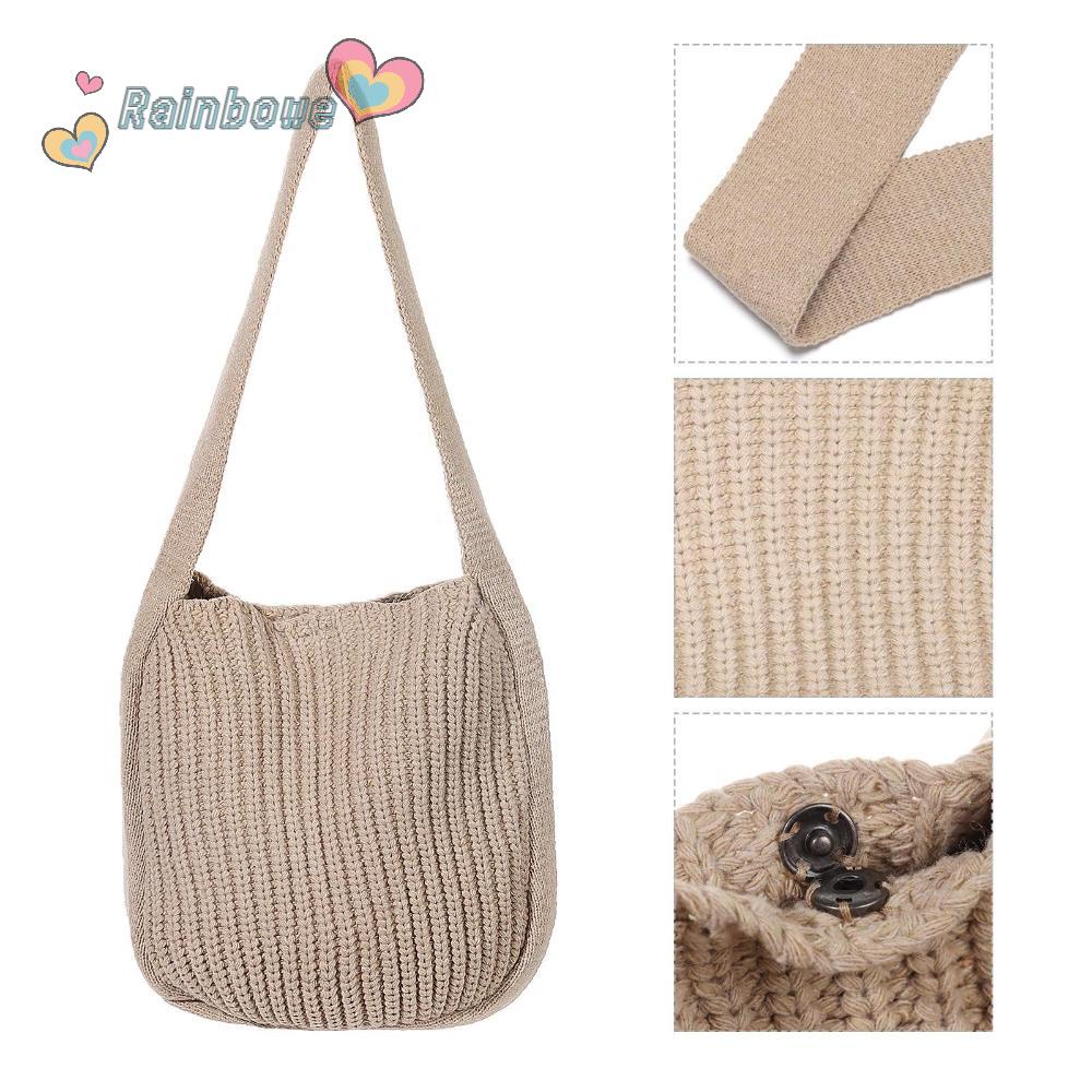 Túi Xách Đan Len Cỡ Lớn Màu Cầu Vồng Thời Trang Cho Nữ