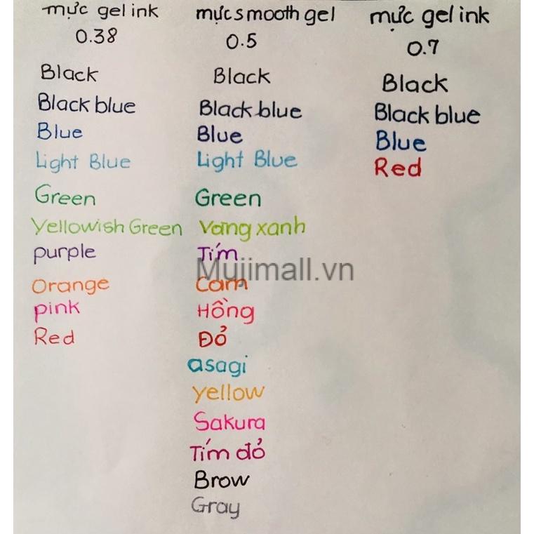 Bút Muji Gel có nắp 0.38mm Đủ Màu Muji chính Hãng