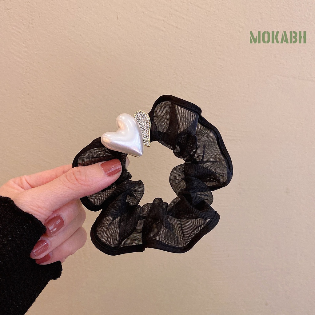 Dây Cột Tóc Co Giãn Cao Họa Tiết Trái Tim Đôi Lấp Lánh