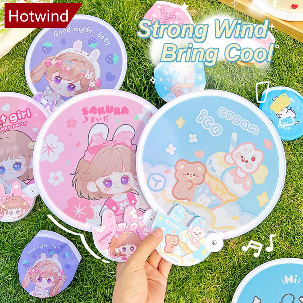 Quạt Gấp Mini Cầm Tay Bằng Vải Họa Tiết Hoạt Hình Dễ Thương B4J8