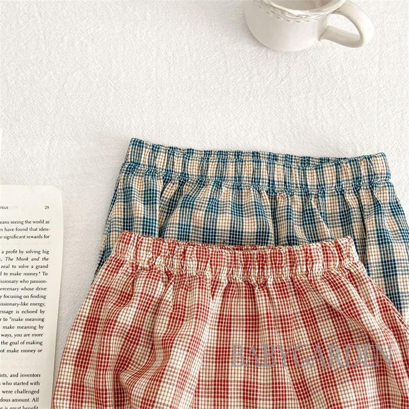 Set Áo Sơ Mi Tay Bèo Nhún Kẻ Sọc Caro &amp; Quần Short Thời Trang Mùa Hè Cho Bé Gái 0-3 Tuổi