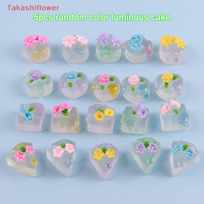 Set 5 Mô Hình Bánh Kem Mini Bằng Nhựa Resin Trong Suốt Phát Quang Độc Đáo
