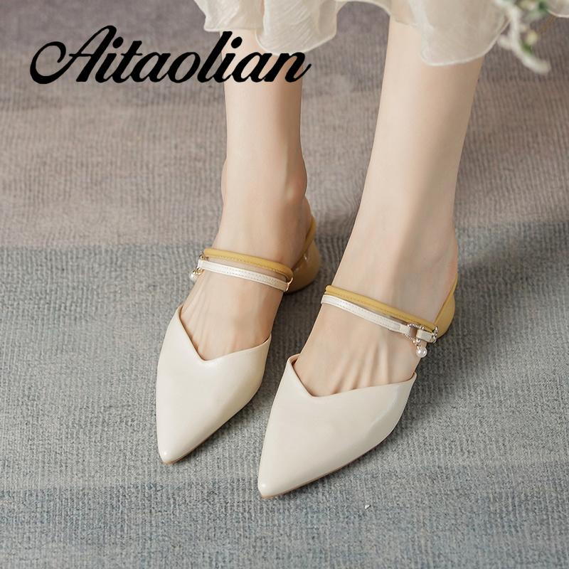 Dép Da Cao Gót 4cm Mũi Nhọn Thời Trang Cho Nữ