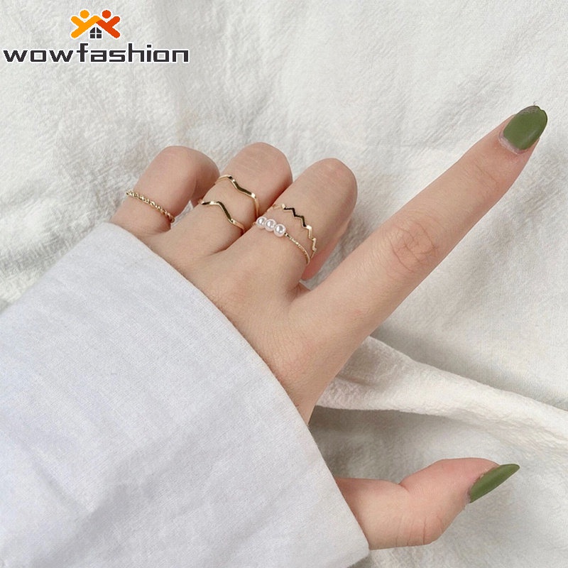 Set 5 Nhẫn Thiết Kế Đơn Giản Có Thể Điều Chỉnh Kích Cỡ Kiểu Dáng Thời Trang