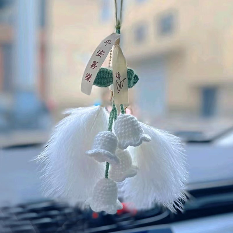 Phụ Kiện Treo Trang Trí Gương Chiếu Hậu Xe Hơi / Ba Lô Dệt Tay Hình Hoa Chuông Dễ Thương Phù Hợp Cho Nữ