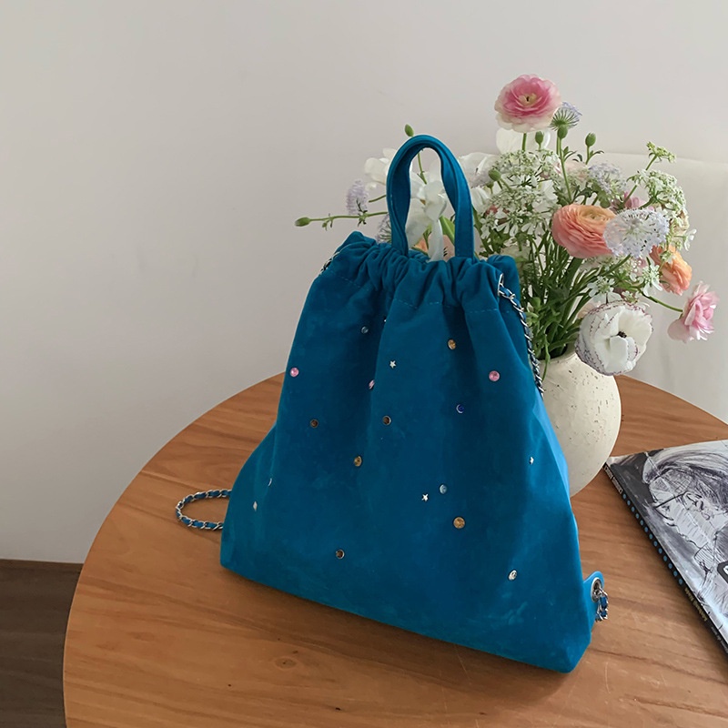 Ielgy Ba Lô Dây Rút Bằng Da Lộn Nhám Đính Đá Nhiều Màu Sắc Thiết Kế Túi Dây Rút Cho Nữ