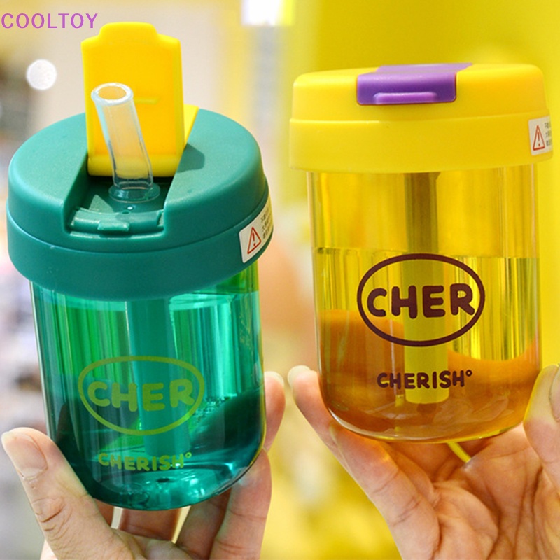 Bình Nước Nhựa Mini 300ml Kèm Ống Hút Di Động Dễ Thương Có Thể Tái Sử Dụng