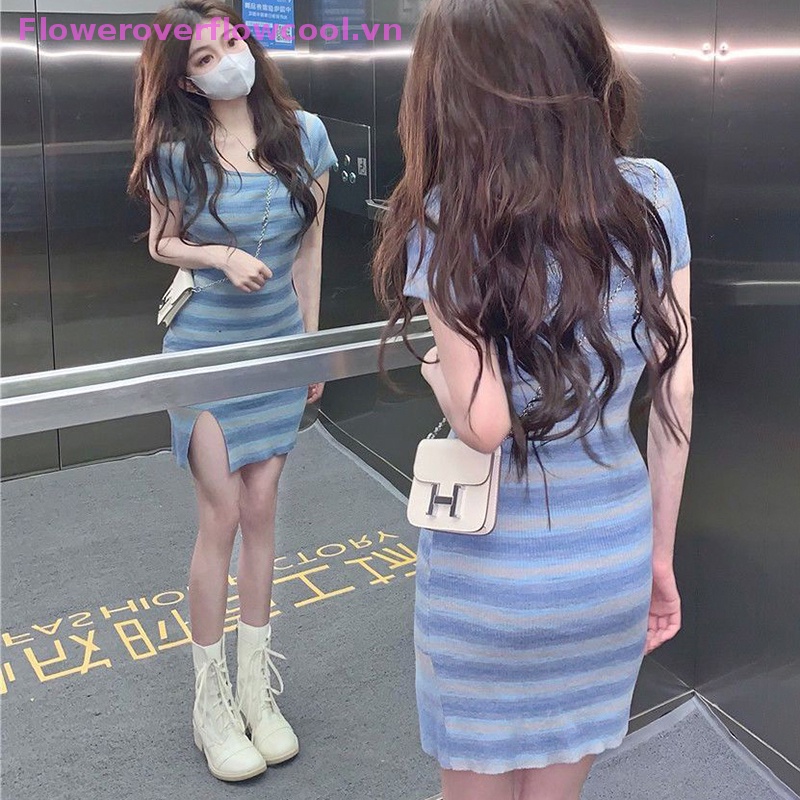 Fofc Đầm Mini Ôm Dáng Họa Tiết Kẻ Sọc Phong Cách Hàn Quốc Thời Trang Mùa Hè Quyến Rũ Cho Nữ Y2k