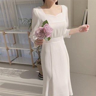 Đầm Đuôi Cá Cổ Vuông Phong Cách Thời Trang Xuân Hè Dành Cho Nữ