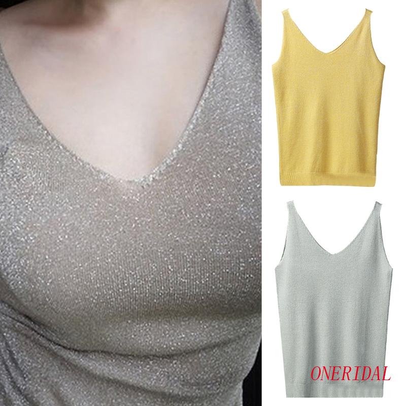 Áo Hai Dây Dệt Kim Cổ Chữ V Thời Trang Mùa Hè Gợi Cảm Cho Nữ