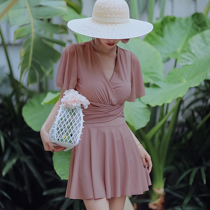 Đồ bơi nữ kín đáo tay ngắn CÓ MÚT CÓ SIZE-Bikini đi biển 2 mảnh có tay váy xoè- đồ bơi học sinh nữ AA7526