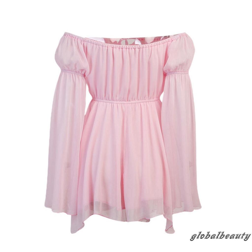 Đầm Tay Dài Cổ Thuyền Màu Trơn Phối Lưới Dáng Rộng Thời Trang Cho Nữ