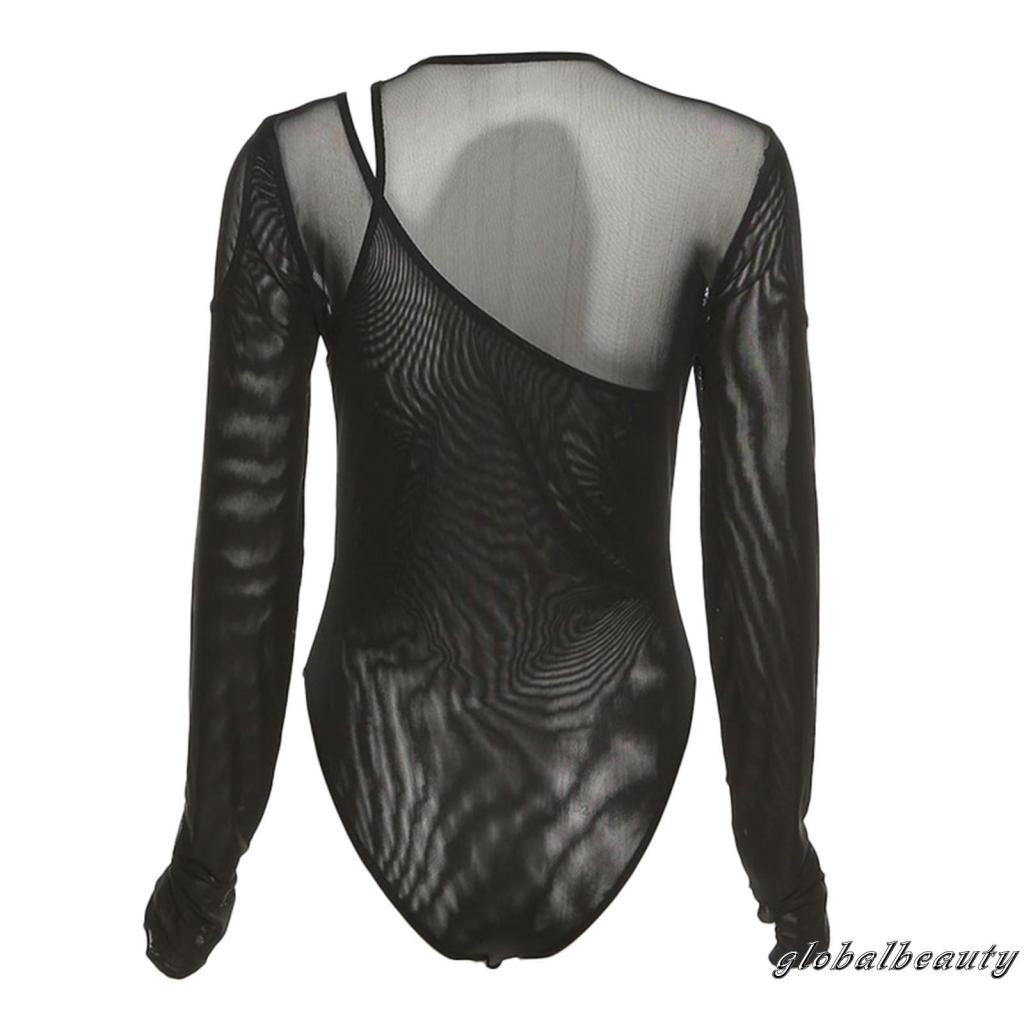 Áo Liền Thân Tay Dài Cổ Thuyền Dáng Ôm Hở Lỗ Màu Trơn Phối Quần Lọt Khe Thời Trang Quyến Rũ Cho Nữ