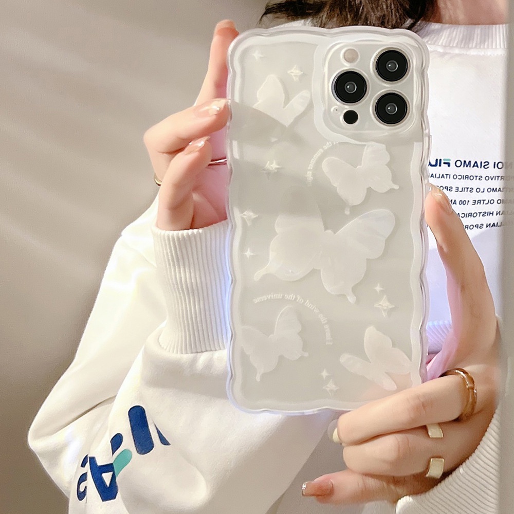 Ốp Điện Thoại TPU Mềm Trong Suốt In Hình Bướm Trắng Thời Trang Cho IPhone 11 14 Pro Max 13 Pro Max 12 X XS XR 7 8 Plus