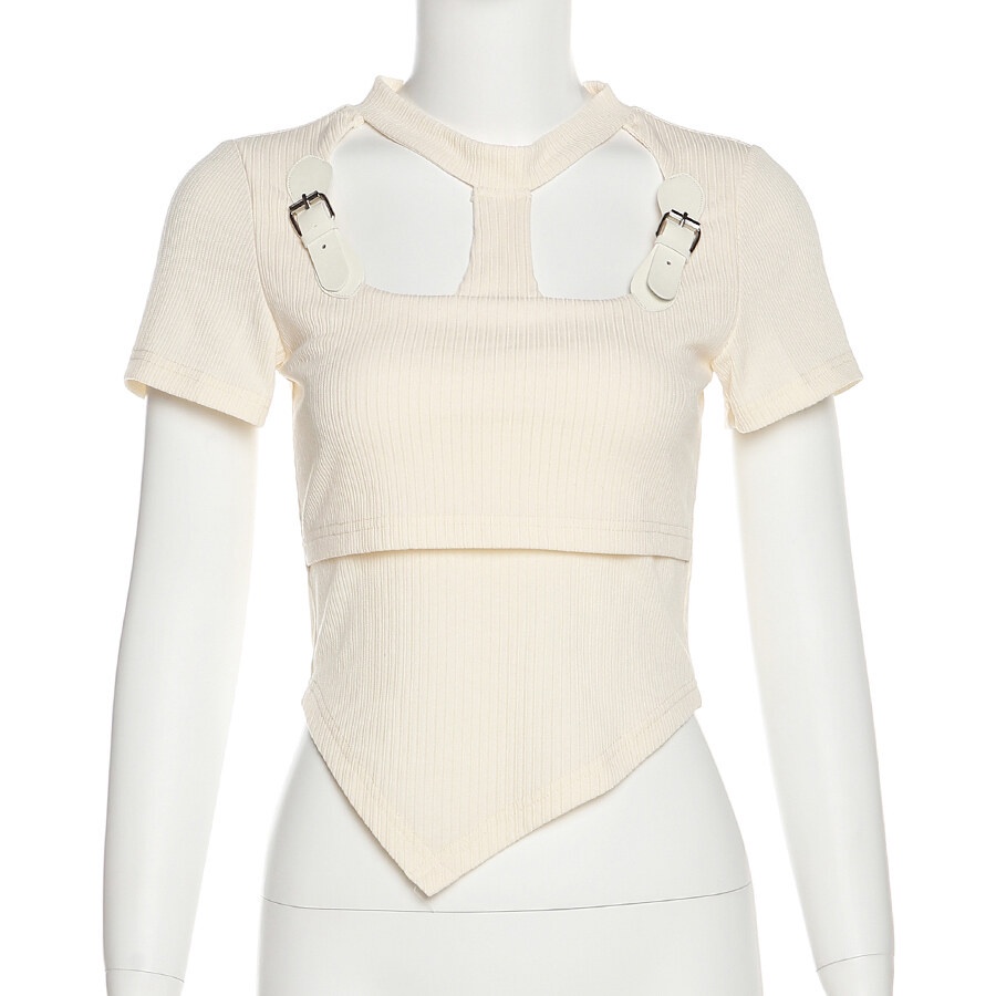 Weird Puss Áo Thun Crop Top Tay Ngắn Dáng Ôm Thiết Kế Đục Lỗ Thời Trang Mùa Hè Đơn Giản Ngọt Ngào Cho Nữ