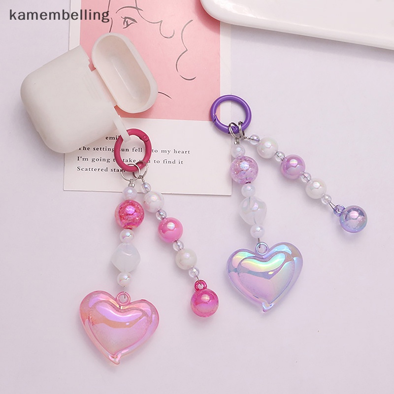 Kamembelling Set Phụ Kiện Hạt Acrylic Hình Trái Tim Màu Sắc Nổi Bật Trang Trí Móc Khóa / Tai Nghe / Túi Trang