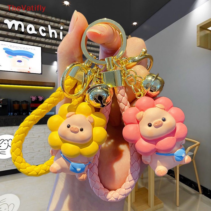 [Thevalifly] Móc Khóa Dây Da Bện Hình Hoa Hướng Dương / Chú Heo Dễ Thương Làm Quà Tặng Cho Cặp Đôi