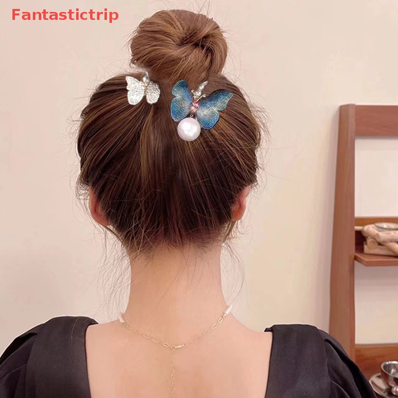 Kẹp Tóc Càng Cua Thêu Hình Bướm Đính Đá &amp; Ngọc Trai Cho Nữ