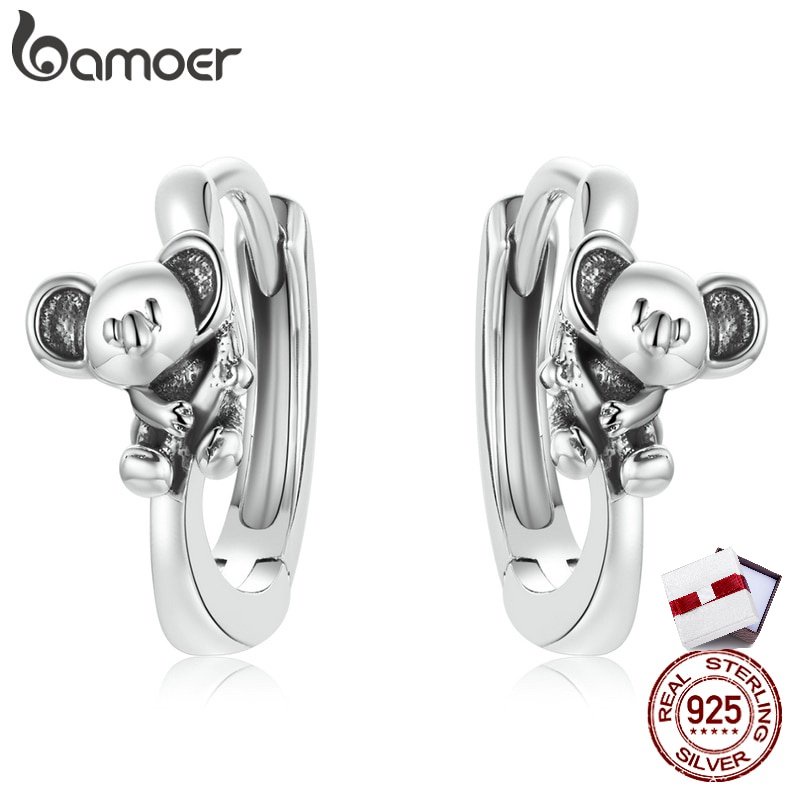Bông tai BAMOER BSE507 bạc 925 thiết kế hình Koala dễ thương chống dị ứng trang điểm thời trang cho nữ