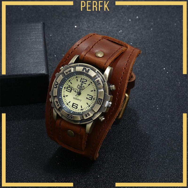 Đồng Hồ Đeo Tay Dây Da Màu Đen Phong Cách Punk Vintage Cho Nam