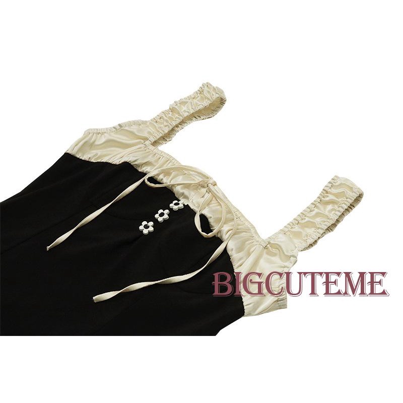 Đầm Ngắn Hai Dây Cổ Vuông Hở Lưng Màu Sắc Tương Phản Thời Trang Mùa Hè Dành Cho Nữ