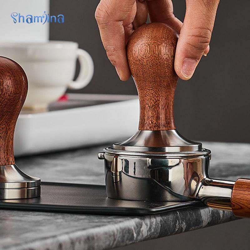 Shamjina Tay cầm ép bột cà phê bằng gỗ đáy phẳng 51/53/58mm dùng pha chế espresso / nhà hàng/ nhà bếp