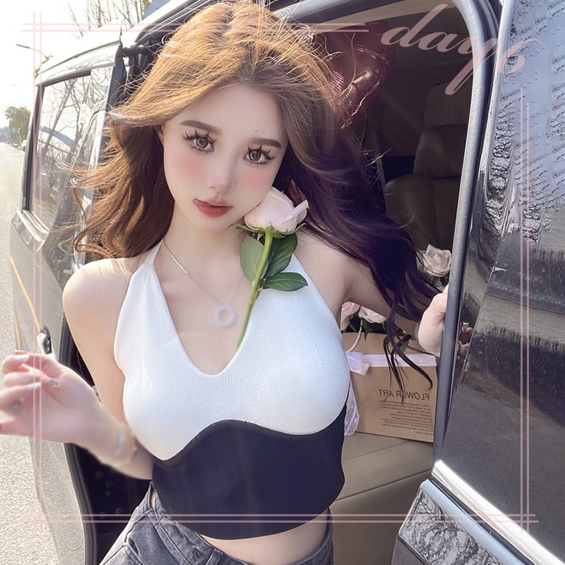 Áo Dệt Kim Sát Nách Cổ Chữ V Thời Trang Mùa Hè Phong Cách Hàn Quốc Cho Nữ