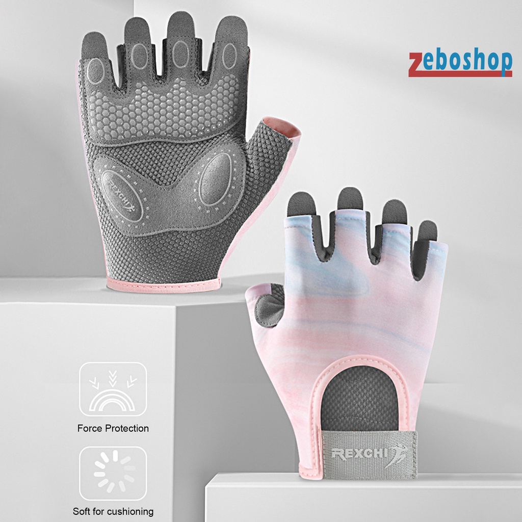 Găng Tay Hở Ngón Bằng Polyester Co Giãn Thoáng Khí Chống Trượt Chống Sốc Dùng Tập Thể Thao