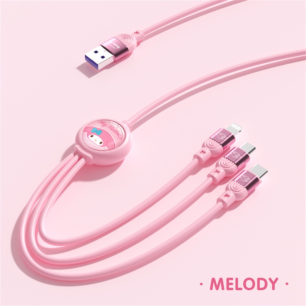 Dây Cáp Sạc Nhanh 5a 1 Trong 3 Tự Động Bật Tắt Hình Nhân Vật Hoạt Hình sanrio Dễ Thương Cho android apple type-c