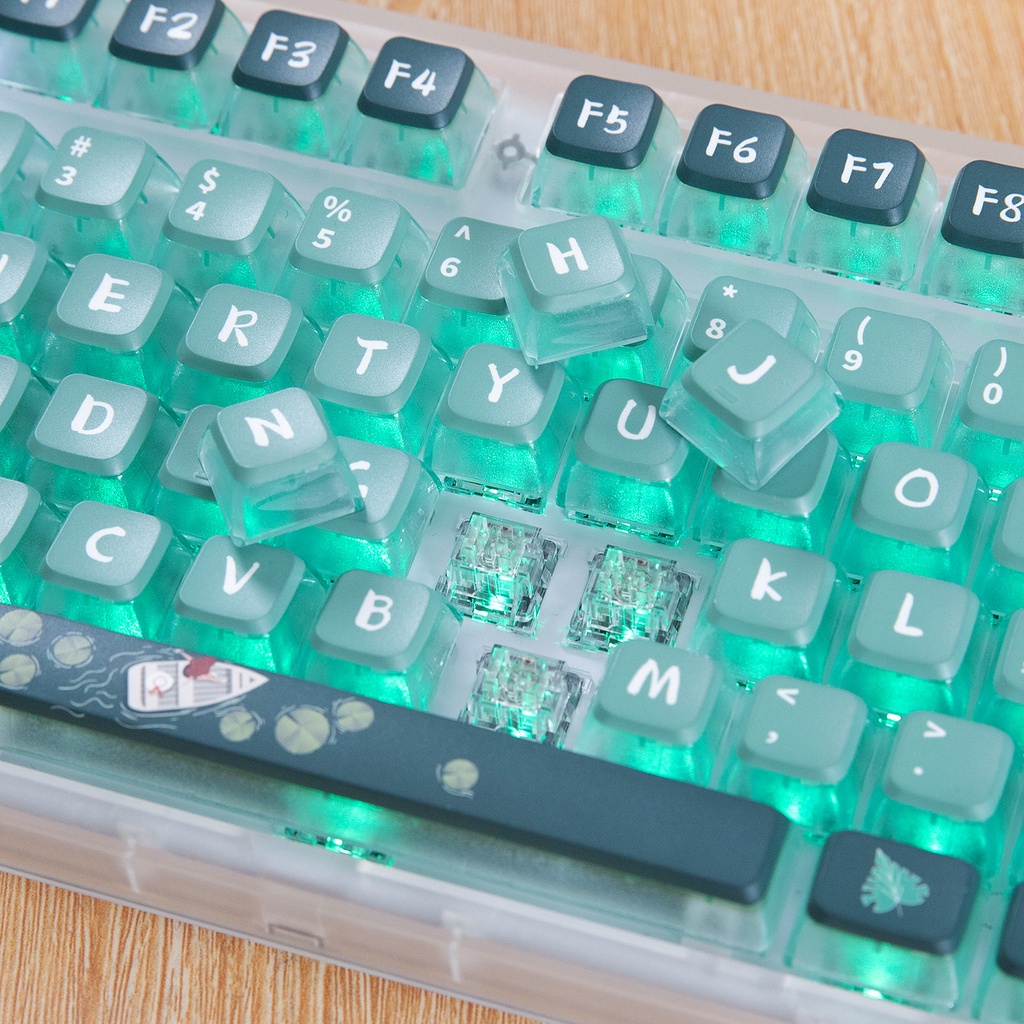 Set 118 Nút Bàn Phím Cơ Bằng Da PBT Trong Suốt In Hình Mèo Hồng Dễ Thương