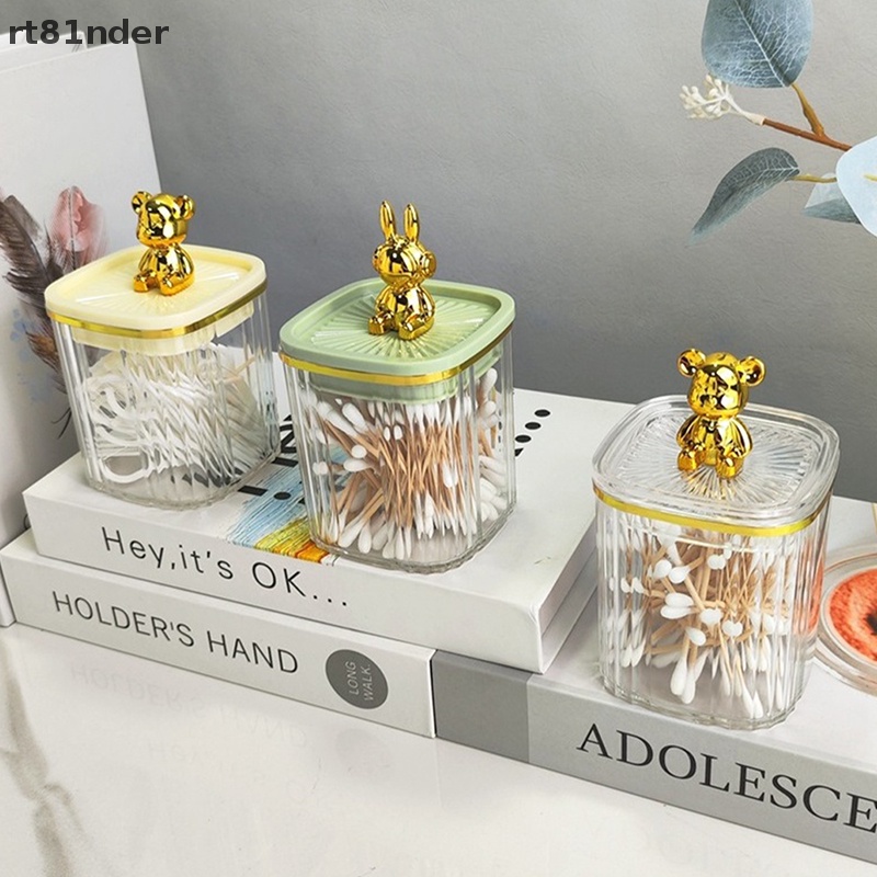 Rt Hộp Đựng Bông Tẩy Trang Bằng Acrylic Trong Suốt Hình Gấu Dễ Thương