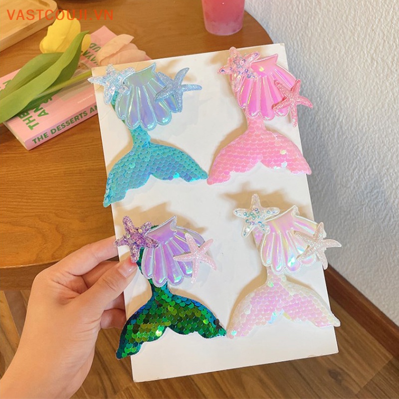 Kẹp Tóc Hình Vỏ Sò / Sao Biển / Vỏ Sò Đính Sequin Nhiều Màu Dễ Thương Thời Trang Cho Bé Gái