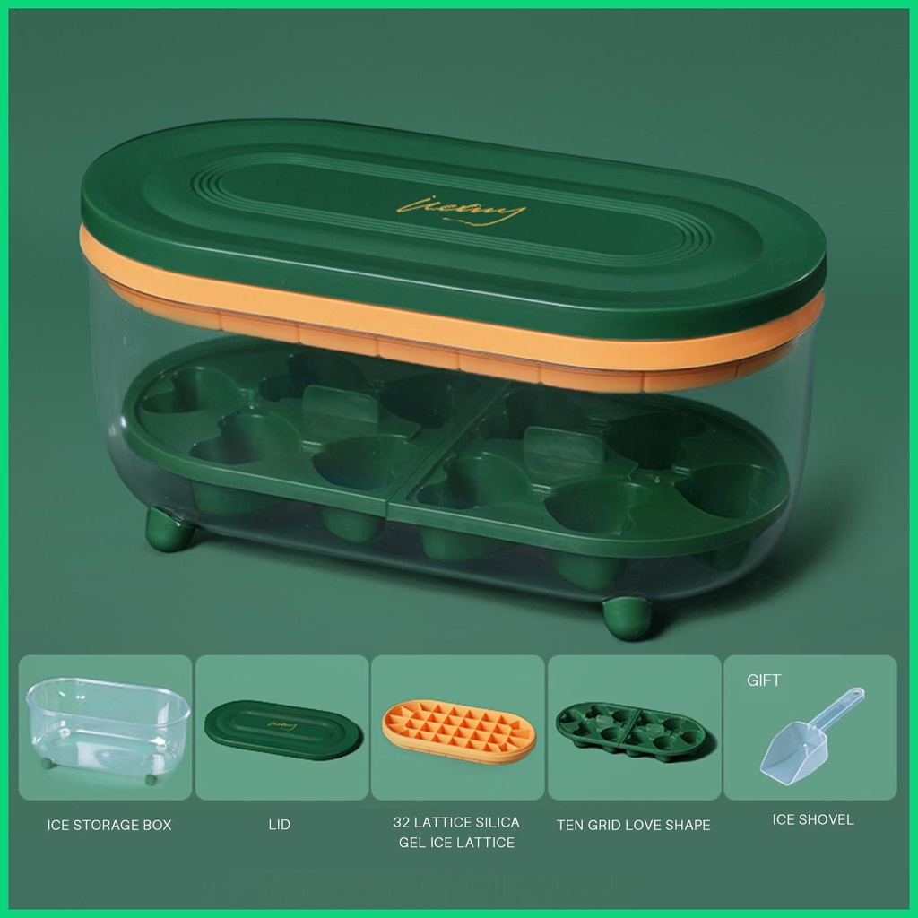 Khay Làm Đá 32 Ô Có Nắp Và Hộp Đựng