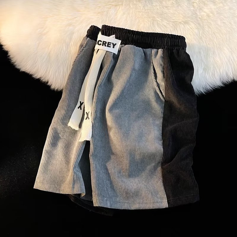 Quần Short Thể Thao Dáng Rộng Chất Nhung Phối Màu Sắc Tương Phản Phong Cách Đường Phố Mỹ Cá Tính Cho Nam