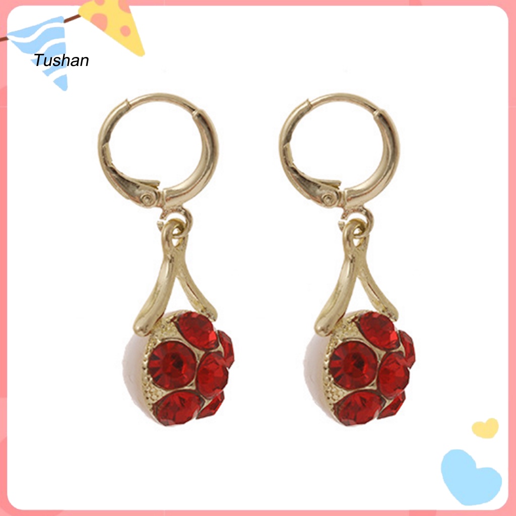 Bông Tai Đính Đá Hình Giọt Nước Màu Đỏ Phong Cách Hàn Quốc Dành Cho Nữ