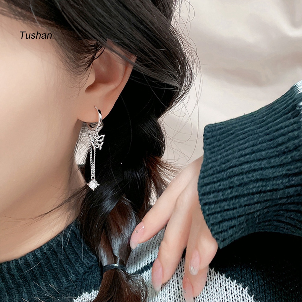 1 Bông Tai Tua Rua Hình Bướm Đính Đá Zircon Phong Cách Hàn Quốc