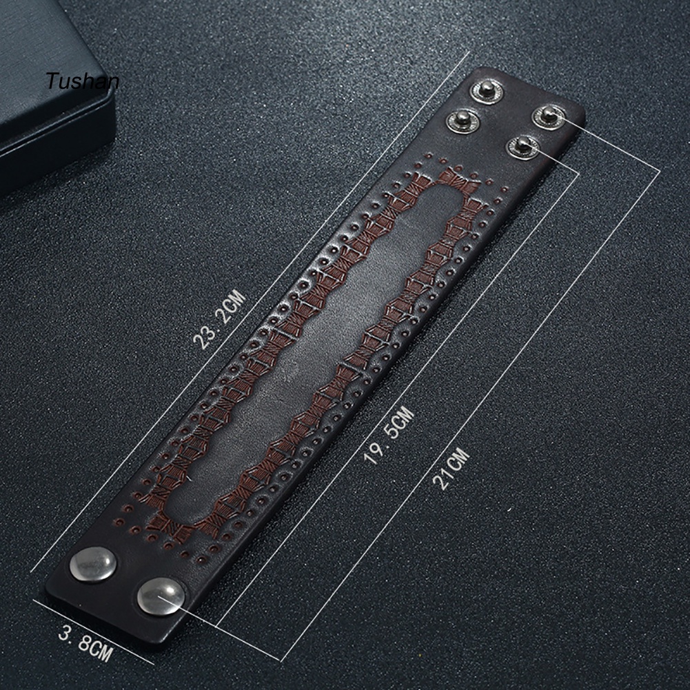 Vòng Tay Giả Da Bản Rộng Đính Nút Dập Nổi Họa Tiết Phong Cách Vintage Cho Nam