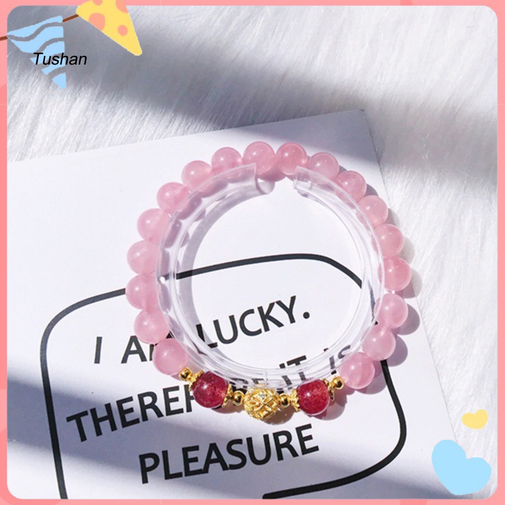 Vòng Đeo Tay Đính Đá Hồng Dâu Tây Lấp Lánh Dễ Phối Đồ Dành Cho Nữ