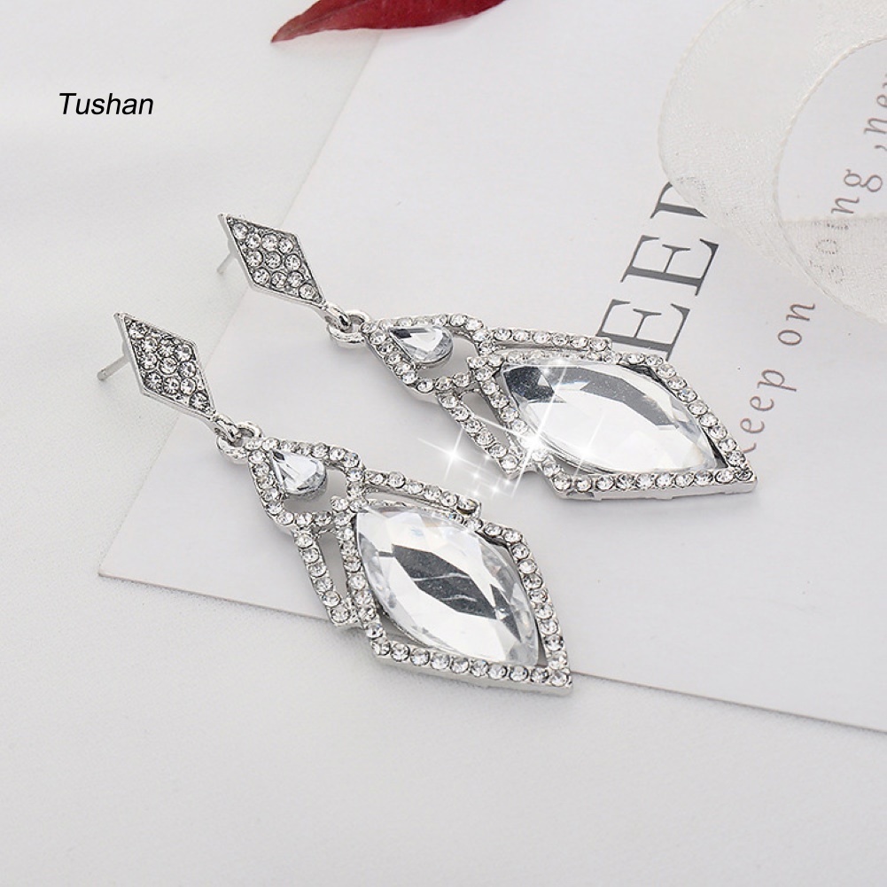 Bông Tai Hình Thoi Đính Đá Giả Kim Cương Toàn Diện Dành Cho Nữ