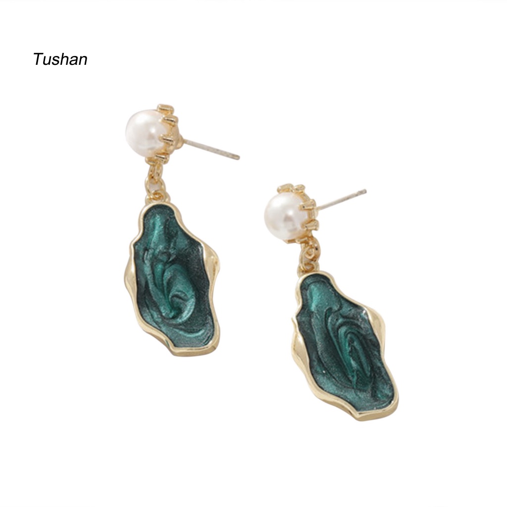 1 Đôi Bông Tai Hình Học Đính Ngọc Trai Nhân Tạo Thời Trang